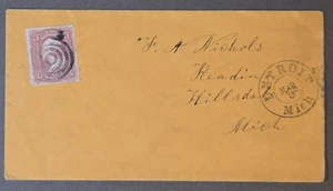 Detroit Michigan 1860er #65 Brief zur LESUNG MI Hillsdale County schön pmk - Bild 1 von 2