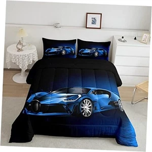 Sports Car Comforter Race Car Comforter Set for Kids Boys Girls Queen Blue - Picture 1 of 7