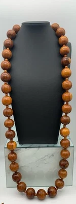Collar Largo Grueso Madera Madera Cuentas Boho Naturaleza Belleza Foto 1 de 4