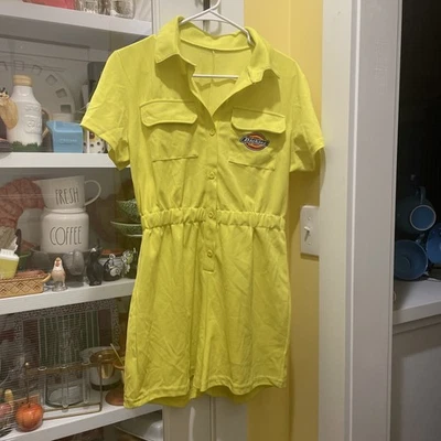 Dickies Romper Coveralls Jumpsuit Shorts Womens L Sharpie Yellow Poly/Spandex - Image 1 of 4