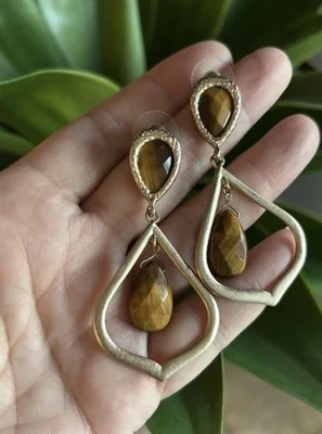 Vintage Kendra Scott Ryanne Tiger Eyes Drop Chandelier Earrings - Image 1 of 4