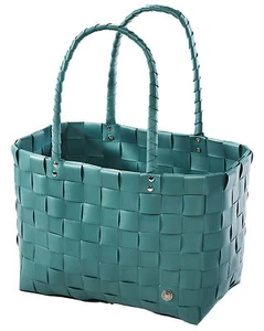 Shopper Einkaufstasche Henkeltasche TEAL aus PE geflochten mit PU Henkeln türkis - Bild 1 von 4