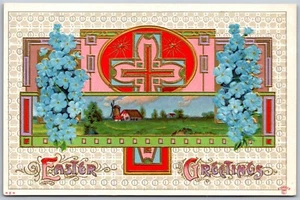 Tarjeta postal de colección saludos de Pascua artes y manualidades molino de viento cruz en relieve años 1910 sin usar - Imagen 1 de 2