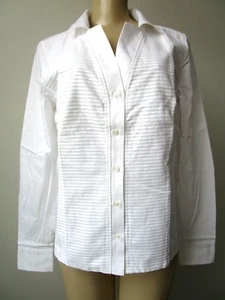 NARACAMICIE ITALY WHITE LONG SLEEVE STRIPPED BLOUSE SHIRT SIZE IV/4 - NWT - Picture 1 of 6