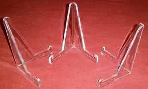 *Lot of Three(3) 3-3/8" Clear Acrylic Display Stand Easels with 3/4" Shelf    - Picture 1 of 3
