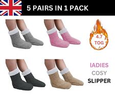 5 Pairs Women Warm Sherpa Fleece Slipper Socks Non Slip Soft Bed Lounge Floor UK