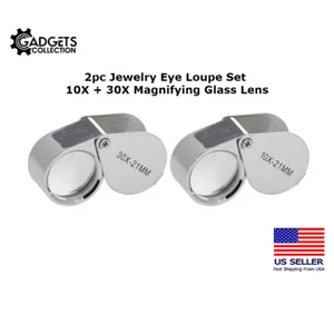 2-Pack 10X + 30X Jewelers Jewelry Eye Loupe Set Optical Magnifying Glass Lens