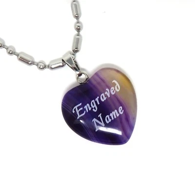 Collar Colgante Corazón PÚRPURA Ágata Piedra Grabada Personalizado - Personalizado - EE. UU. Foto 1 de 4
