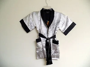 Thai Silk-Blend Child's Robe / Kimono Silver Reversible Dragon/Unisex-M (New) - Picture 1 of 6
