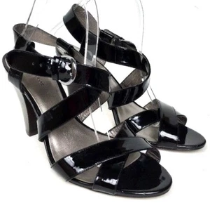 ANN TAYLOR Black Patent Leather Strappy 4" Heels Women's Sandals Sz 8M - Picture 1 of 9