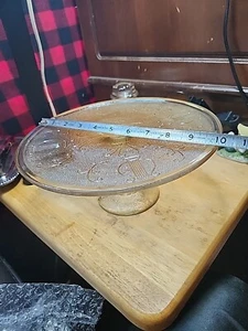 Vintage 1940s-1950s Heavy Glass Cake Stand Etched Musical Note Design - Picture 1 of 8