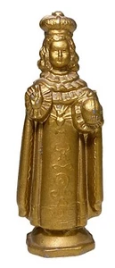 4.75” Infant of Prague Figurine Statuette Religious Gold Painted Metal - Picture 1 of 5