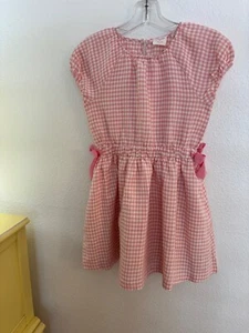 CREWCUTS pink check linen blend lined short sleeve dress girls 8 - Picture 1 of 2
