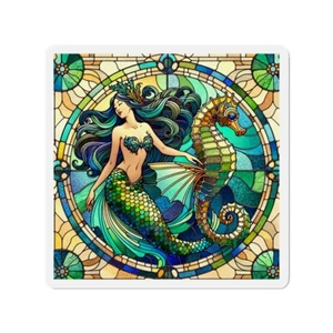 Imán de nevera troquelado estilo vitral arte sirena caballito de mar decoración náutica - Imagen 1 de 16