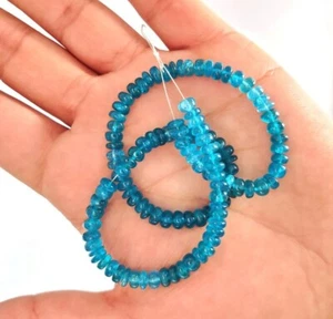 6-7mm Neon Blue Apatite Smooth Rondelle Beads 13" Natural Apatite Rondelle Beads - Picture 1 of 5