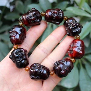 Estatua de pulsera con cuentas de cabeza de Buda Maitreya tallada cuerno de búfalo - Imagen 1 de 4