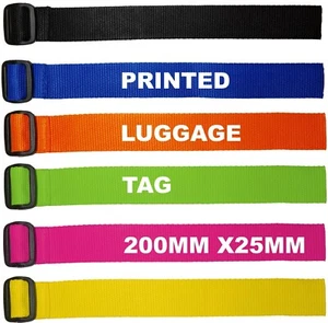 Personalisierter Kofferanhänger Koffer Tasche Namensschild bedruckt 200 mm x 25 mm 8" x 1" klein - Bild 1 von 10