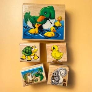 Duck~Turtle~Chick~Squirrel~Animals~Lot of 5 Sky Kids (1999) HTF~Rubber Stamps - Picture 1 of 9