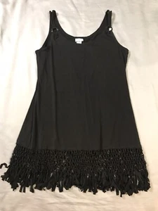 Dotti Swim Cover Up Dress Womens Small Black Fringe Strappy - Picture 1 of 10