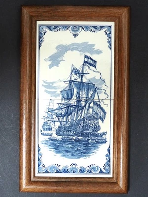 maritimes Wandbild Segelschiff Holzrahmen Kacheln Delft handmade AISM IALA 1990 - Bild 1 von 4