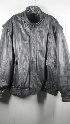 Desert Well Jacket Mens 2XL Black Leather Bomber Zip Out Fleece Liner Zip Grunge - Image 1 of 4