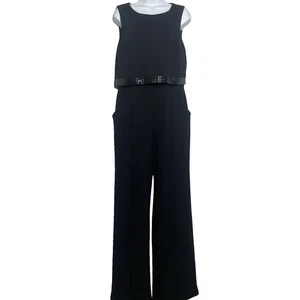 Saks Fifth Avenue Jumpsuit schwarz Nieten Gr. S ärmellos Reißverschluss weites Bein - Bild 1 von 8