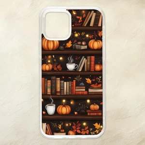 Custodia telefono scura simpatica libri autunnali zucca caffè iPhone Samsung Motorola Pixel - Foto 1 di 1