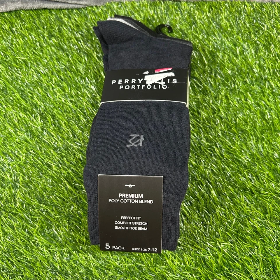 Paquete de 5 calcetines portafolio Perry Ellis mezcla de polialgodón premium para hombre talla 7-12 nuevos con etiquetas Foto 1 de 4