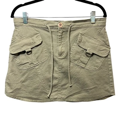 Y2K 木瓜实用迷你裙 M 卡其色棉工装口袋 D 形环美国制造 — 第 1/4 张图片