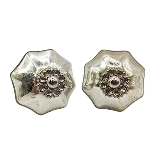 Vintage Mercury Glass Drawer Pull Set of 2 Cabinet Knob Silver Flower 1.75" - Picture 1 of 21