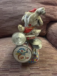 ALPS JAPAN TIN BATTERY OPERATED MECHANICAL ELEPHANT PLAYING DRUMS - Picture 1 of 5