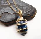 Rare Natural Lazulite Hand Forged Art Wrap Pendant Merlin's Gold #82