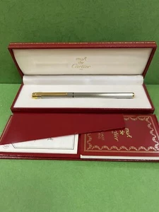 Authentic Cartier Must De Stylo Bille Must Ecorce PA Gold Silver Fountain Pen R2 - Picture 1 of 11