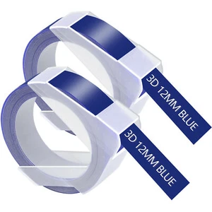 2PK For DYMO Label Maker 3D Embossing Plastic Label Tape A521206 White/Blue 12mm - Picture 1 of 9