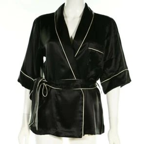 Blusa pijama top Dolce & Gabbana 134186 para mujer negra seda cuello en V talla 46 - Imagen 1 de 3