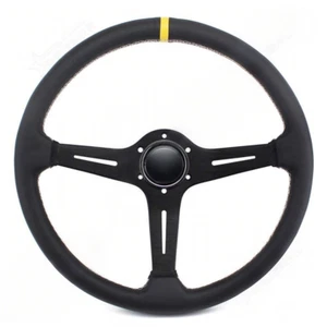 Volante deportivo de cuero PVC negro Deep Dish Racing 14 pulgadas 350 mm - Imagen 1 de 7