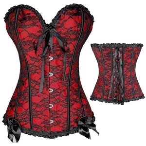 Women Lace up Overbust Corset Top Bustier Steampunk Waist Training Cincher S-6XL - Picture 1 of 51