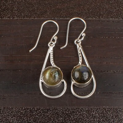 Labradorite Gemstone 925 Sterling Silver Earrings Handmade Jewelry Gift For Her - Image 1 of 3
