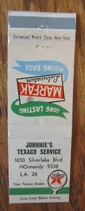 TEXACO GAS STATION MATCHBOOK: JOHNNIE'S SERVICE (LOS ANGELES, CALIFORNIA) -F24 - Picture 1 of 1