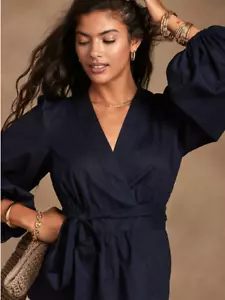 Banana Republic Balloon-Sleeve Wrap Top, Size S, Navy, NWT, #782303 - Picture 1 of 5