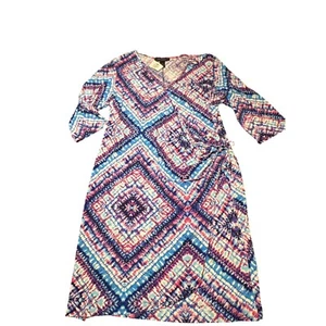 Ashley Stewart Tie Dye Wrap Dress 3/4 Sleeves V Neck Red White Blue Sz 22/24 NWT - Picture 1 of 4