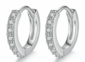 925 Sterling Silver Filled Clear Crystal Huggie Hoop Earrings Elegant Rhinestone - Picture 1 of 5