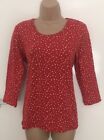 Cotton Traders Poppy Red White Polka Dot Stretch 3/4 Sleeve Summer Top Size 10