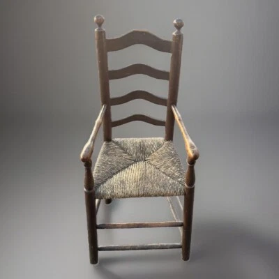 ANTIQUE AMERICAN MAPLE CHILD'S HIGH CHAIR with RUSH SEAT No Tray, C 1760 - Image 1 of 4