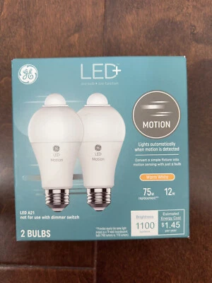 GE LED+ Sensor de Movimiento Bombillas LED, 12W, Luces de Seguridad Exterior, Luz de Día, A Foto 1 de 3