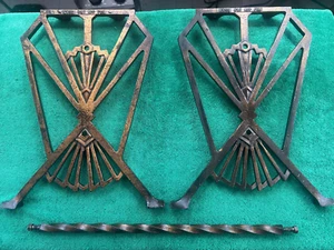 Reclaimed Art Deco Cast Iron Side Bench Ends & Connecting Rod Parts, Free S/H - Picture 1 of 7