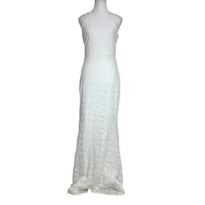 LULUS WHITE LACE SPAGHETTI SLEEVES BACKLESS LONG BRIDAL FORMAL DRESS - L - Picture 1 of 9