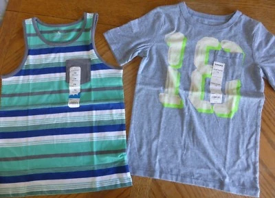 2 NEW size 7x No Logo Summer Top LOT NWT green gray striped cotton - Image 1 of 4