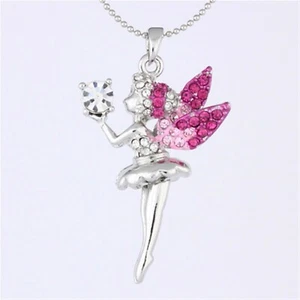 Pink Rhinestone Crystal wings Fairy Pixy Pendant Necklace P916 - Picture 1 of 3