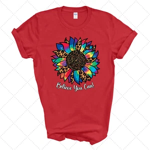 BELIEVE YOU CAN! SUNFLOWER COLORFUL T-SHIRT WOMAN - Picture 1 of 13